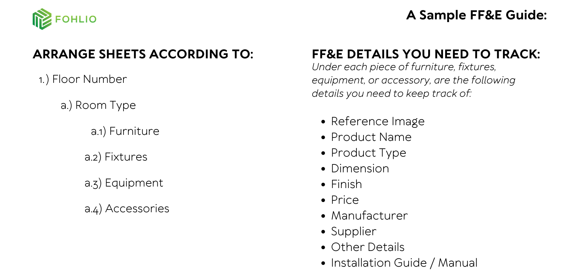 FF&E 101: How To Build A Master list, FF&E Specification, Fohlio, FF&A, FF&E 101: How To Build The Ultimate Schedule,  FF&E meaning, What is FF&E, Fohlio, FF&E Software, Furniture Fixtures and Equipment