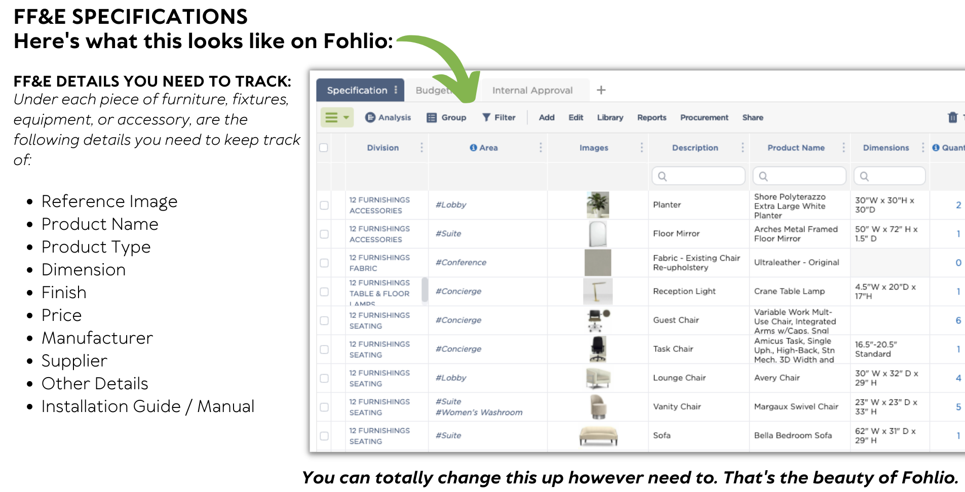 FF&E 101: How To Build A Master list, FF&E Specification, Fohlio, FF&A, FF&E 101: How To Build The Ultimate Schedule