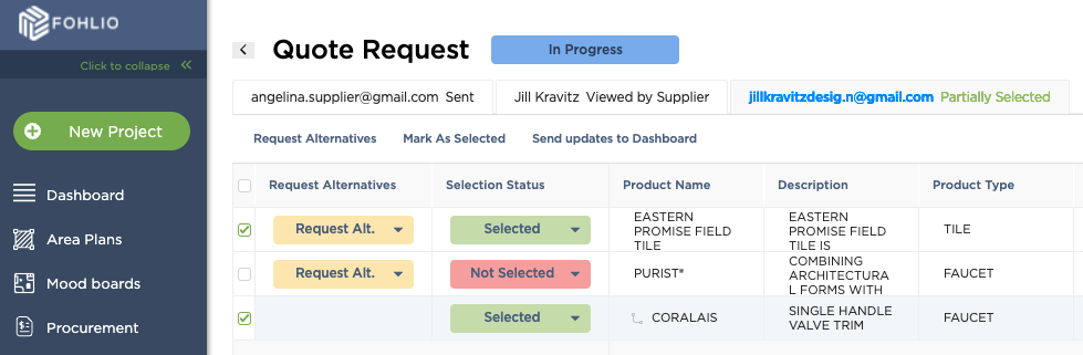 A Better Way to Manage Product Selection and Substitutions, From RFQs to Approvals | Fohlio | RFP | Request for Quote | RFQ | Request for Proposal | FF & E and OS&E | approve materials