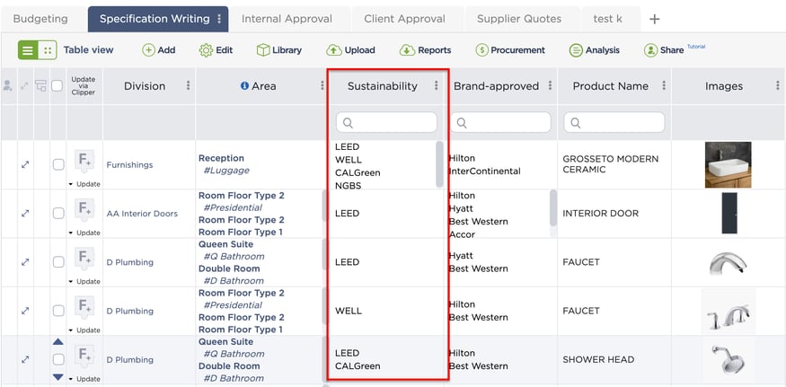 Build a catalogue of sustainable materials