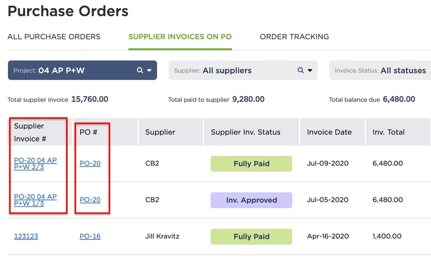 Sync multiple supplier invoices with every purchase order