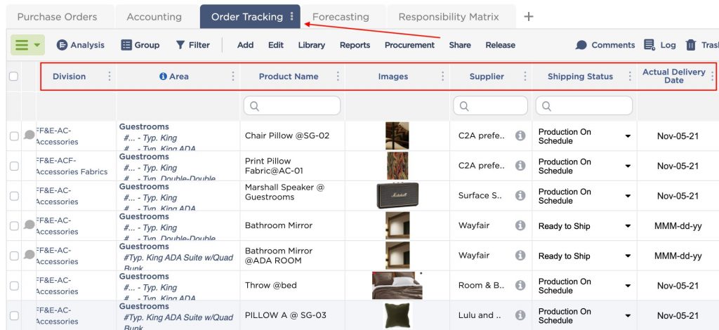 Here's How Top Hospitality Designers Build Their FF&E Specification Templates | order tracking