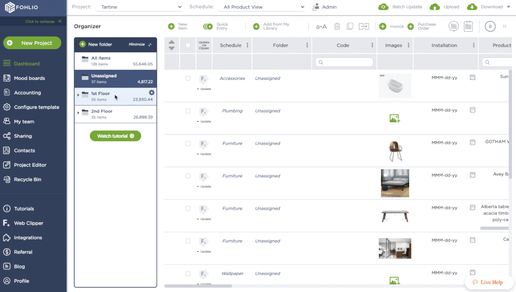 Report builder, data management | Fohlio specification and procurement software | product information management software