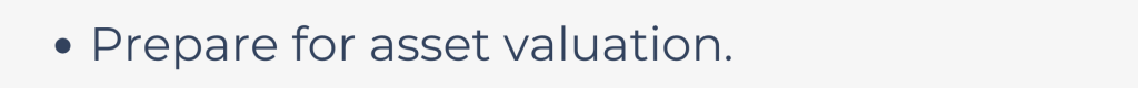 Prepare for asset valuation