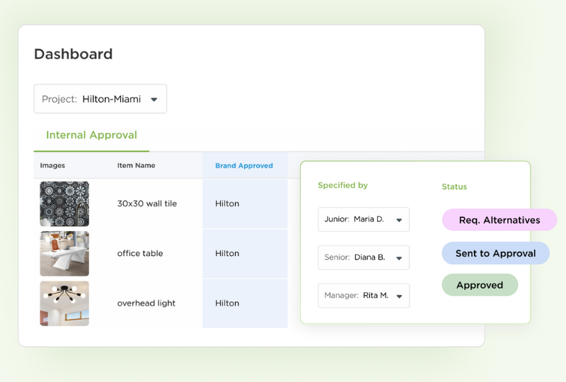 Fohlio FF&E specification software | FF&E procurement software | materials database