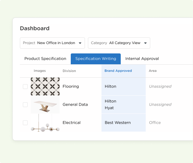 Fohlio FF&E specification software | FF&E procurement software | materials database | brand standards management