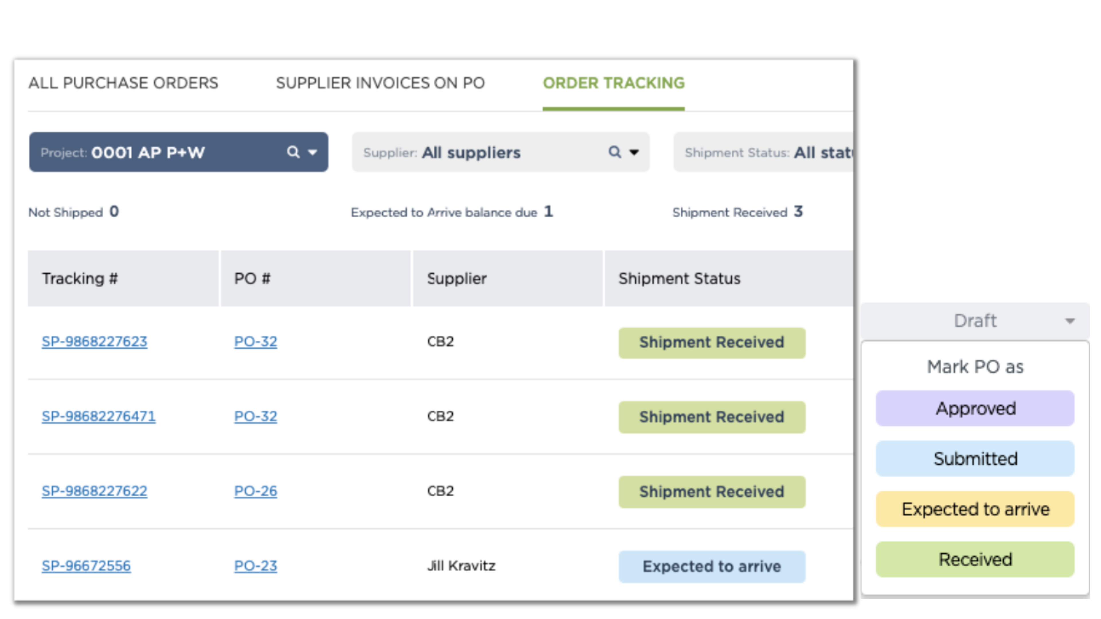 Shipping Status and PO Marking