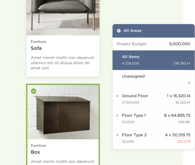 Fohlio FF&E specification software | FF&E procurement software | materials database