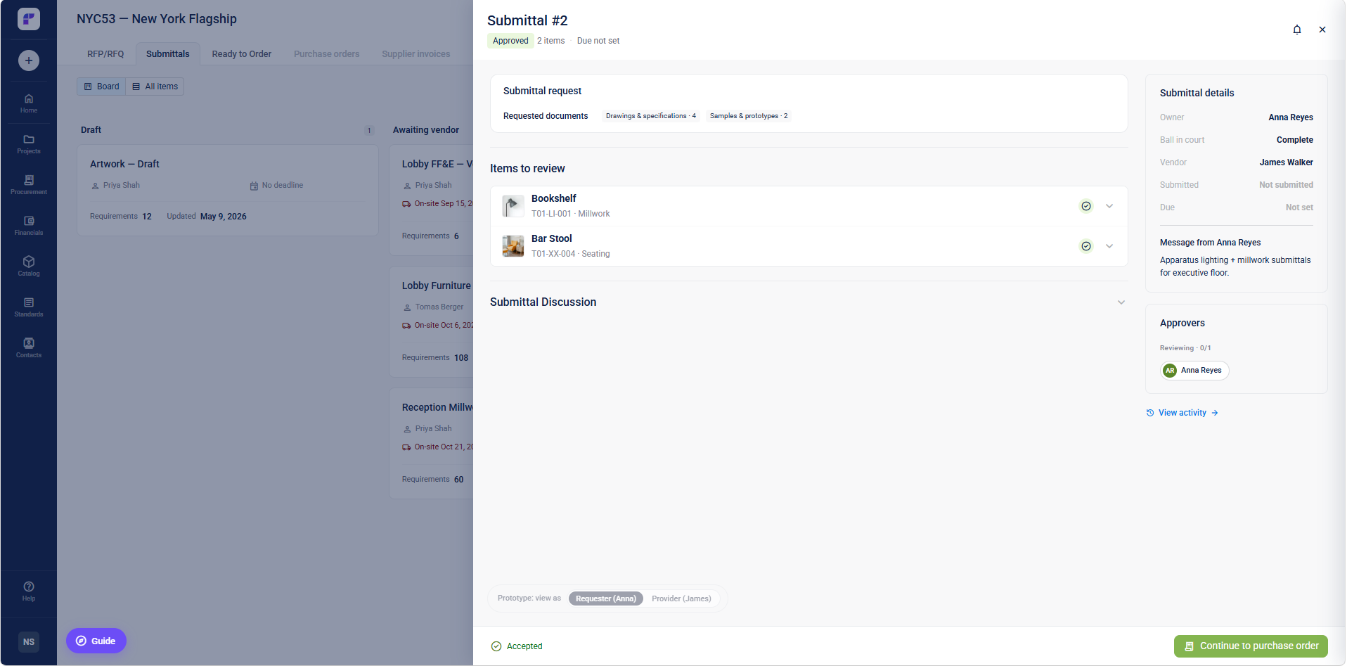 Specurate submittal complete, continue to purchase order